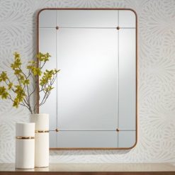 Outlet 🎉 Noble Park Rounded Corner Rectangular Vanity Wall Mirror Vintage Antique Gold Frame 27" Wide for Bathroom Bedroom Living Room Home ⭐