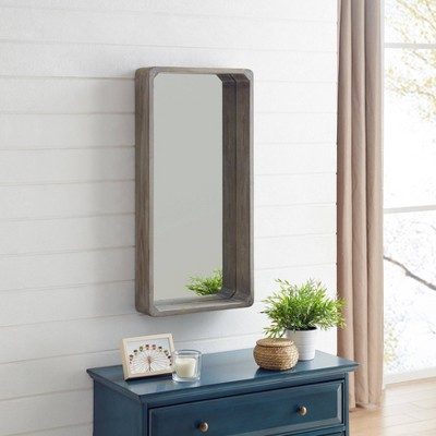 Budget π 32" x 15.75" Shadow Box Wall Mirror White Wash Wood - Danya B. π