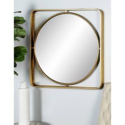 New 👏 Olivia & May 34" x 34 " Modern Wood and Iron Framed Wall Mirror Gold - Olivia & May 🌟