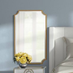 Flash Sale 🥰 Noble Park Rectangular Vanity Decorative Wall Mirror Modern Beveled Rounded Cut Edge Antique Gold Frame 24" Wide for Bathroom 🛒