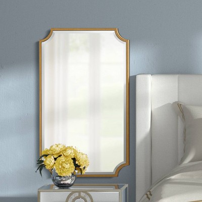 Flash Sale π₯° Noble Park Rectangular Vanity Decorative Wall Mirror Modern Beveled Rounded Cut Edge Antique Gold Frame 24" Wide for Bathroom π