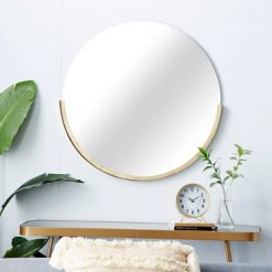 Coupon ⭐ Olivia & May 30" x 30"Round Wall Mirror with Metal Framed Base Gold - Olivia & May 🔔