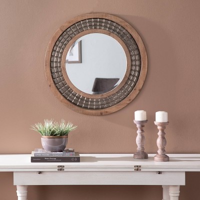 New 𧨠28" x 28" Round Gateno Decorative Wall Mirror Gold - Southern Enterprises π