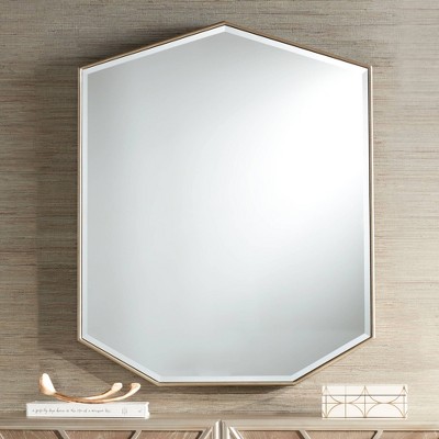 Cheap ๐ Possini Euro Design Heptagon Vanity Mirror Vintage Antique Silver Frame Beveled Glass 29" Wide for Bathroom Bedroom Living Room ๐