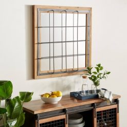 Wholesale 🥰 Olivia & May Contemporary Square Iron and Wood Grid Patterned Wall Mirror - Olivia & May 😀
