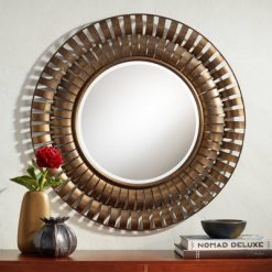 Best deal 🧨 Noble Park Round Vanity Wall Mirror Vintage Antique Bronze Layers of Strip Metal Frame Beveled 35 1/2" Wide for Bathroom Bedroom ✔️