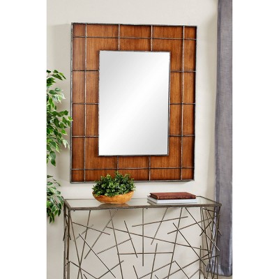 Best Sale π Olivia & May 36" x 44" Large Rectangular Wood Wall Mirror with Metal Grid Overlay Golden Brown - Olivia & May π
