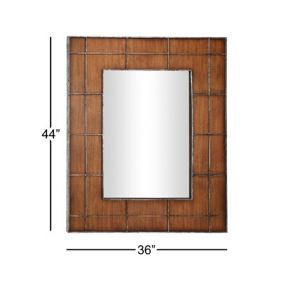 Best Sale π Olivia & May 36" x 44" Large Rectangular Wood Wall Mirror with Metal Grid Overlay Golden Brown - Olivia & May π - Image 2