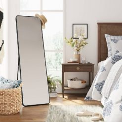 Cheap 🎉 18" x 60" Metal Aluminum Cheval Floor Mirror Black - Threshold™ 🔥