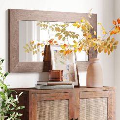 Outlet 🔔 Wide Wood Wall Mirror Brown - Threshold™ ⌛