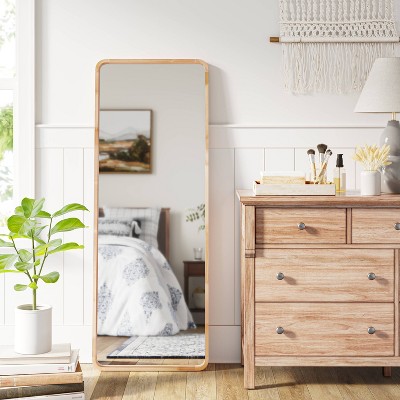 Cheapest 👏 22" x 60" Wood Leaner Mirror - Threshold™ Walnut Brown 🔔