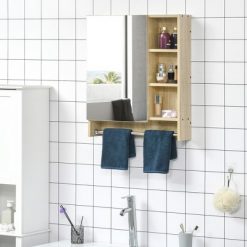 Buy ๐ฅ kleankin 23.5" x 27.5" Wall-Mounted Bathroom Medicine Cabinet, Vanity Mirror with 3 Storage Shelves , Inside Adjustable Shelf, and Towel Rack, Natural ๐