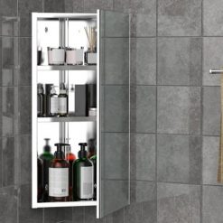 Discount ๐ kleankin 12 Inch x 24 Inch Triangle Corner Mirror Medicine Cabinet Wall Mounted with Door 3 shelves, Multipurpose Storage Organizer for Bathroom โค๏ธ