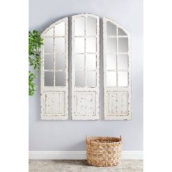 Coupon ⌛ Olivia & May 48" x 60" Large 3 Panel Arched Wall Mirror with Window Frame White - Olivia & May ✨