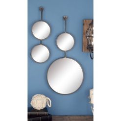 New ✨ Olivia & May Set of 4 Modern Iron and Wood Round Hanging Wall Mirrors - Olivia & May 👍