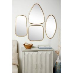 Coupon 🔔 Set of 4 Large Geometric Metallic Wall Mirrors Gold - CosmoLiving by Cosmopolitan 🎁