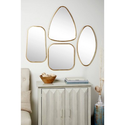 Coupon 🔔 Set of 4 Large Geometric Metallic Wall Mirrors Gold - CosmoLiving by Cosmopolitan 🎁
