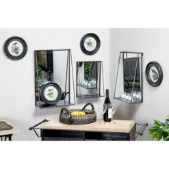 New ⭐ Olivia & May Set of 3 Large industrial Metal Rectangular Wall Mirrors with Shelves Black - Olivia & May 💯