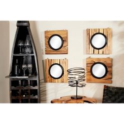 Coupon 👏 Olivia & May (Set of 4) 18" x 18" Round Wall Mirrors in Square Reclaimed Teak Wood Frames - Olivia & May 🔥