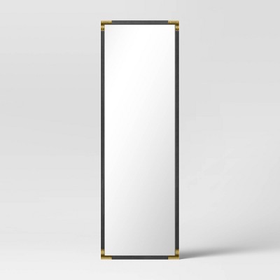 Outlet 👏 Blackened Wood Mirror with Brass Metal Corner Detail Black - Threshold™ 🎁 - Image 2