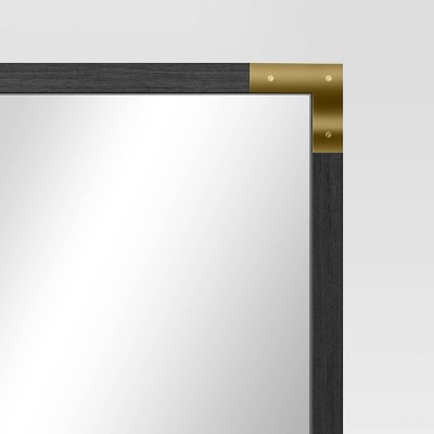 Outlet 👏 Blackened Wood Mirror with Brass Metal Corner Detail Black - Threshold™ 🎁 - Image 3