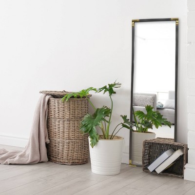 Outlet 👏 Blackened Wood Mirror with Brass Metal Corner Detail Black - Threshold™ 🎁 - Image 4