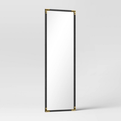 Outlet 👏 Blackened Wood Mirror with Brass Metal Corner Detail Black - Threshold™ 🎁 - Image 5