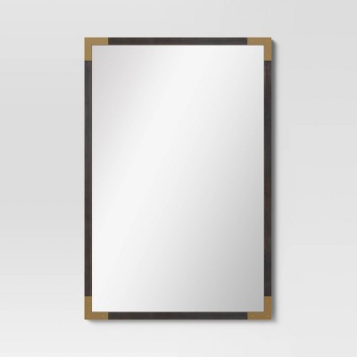 Outlet 👏 Blackened Wood Mirror with Brass Metal Corner Detail Black - Threshold™ 🎁 - Image 6