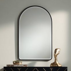 Coupon ๐ Uttermost Arch Top Vanity Decorative Wall Mirror Modern Matte Black Metal Frame Beveled 24" Wide for Bathroom Bedroom Living Room ๐งจ