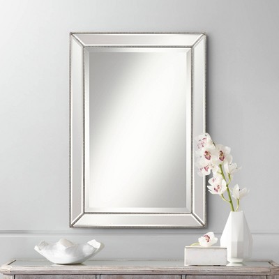 Best Sale π Uttermost Rectangular Vanity Wall Mirror Modern Beaded Border Silver Pewter Frame Beveled 24" Wide Bathroom Bedroom Living Room π