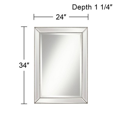 Best Sale π Uttermost Rectangular Vanity Wall Mirror Modern Beaded Border Silver Pewter Frame Beveled 24" Wide Bathroom Bedroom Living Room π - Image 4