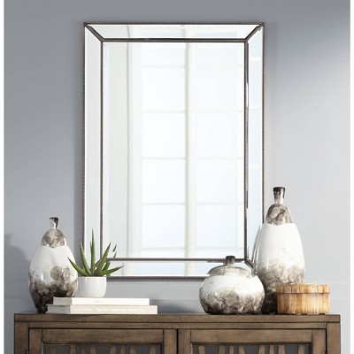 Best Sale π Uttermost Rectangular Vanity Wall Mirror Modern Beaded Border Silver Pewter Frame Beveled 24" Wide Bathroom Bedroom Living Room π - Image 6