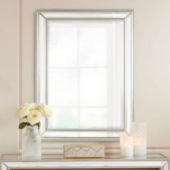 Buy 🔥 Uttermost Rectangular Vanity Accent Wall Mirror Modern Beaded Beveled Silver Mirrored Frame 30" Wide Bathroom Bedroom Living Room 🥰